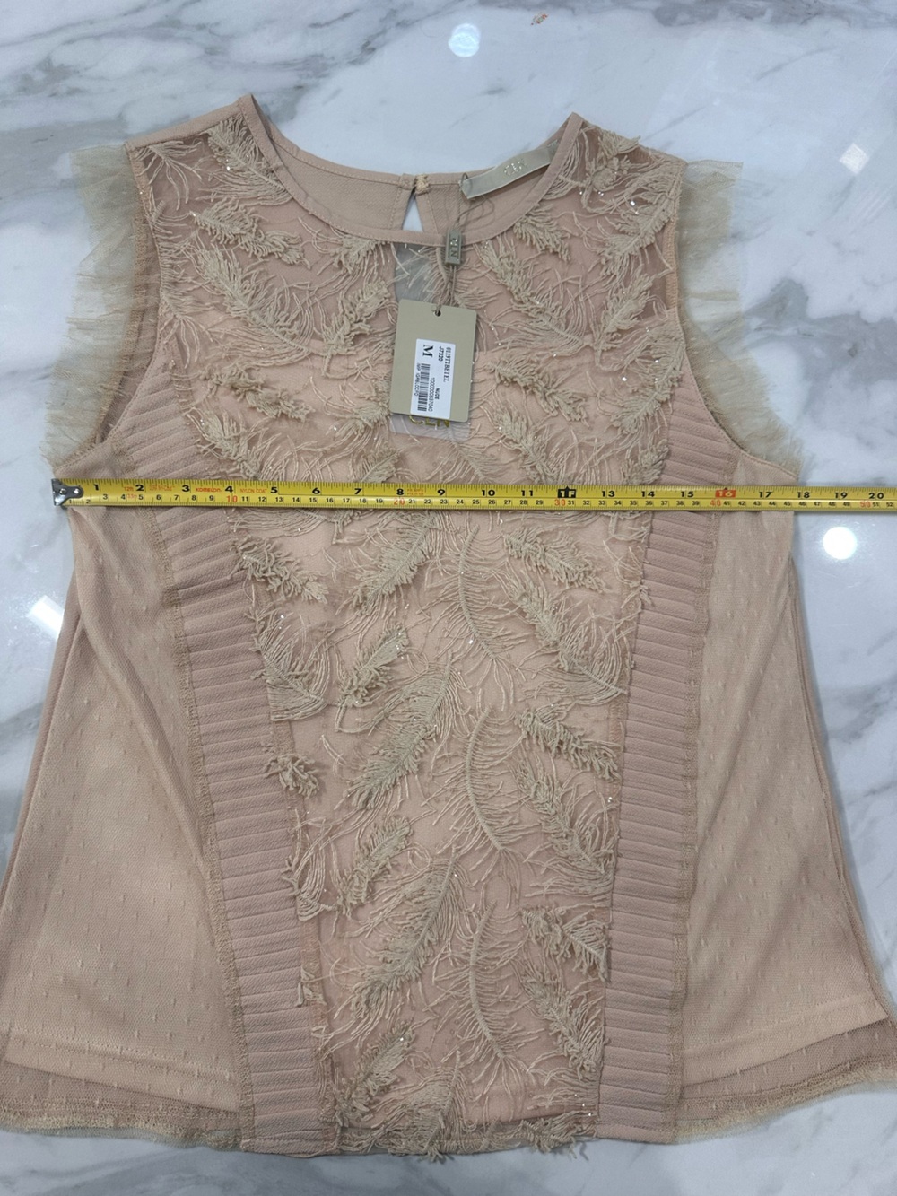 NWT CLN Blush Pink Mauve Embroidered Sleeveless Lace Tank Top Blouse Size Medium - Picture 12 of 13